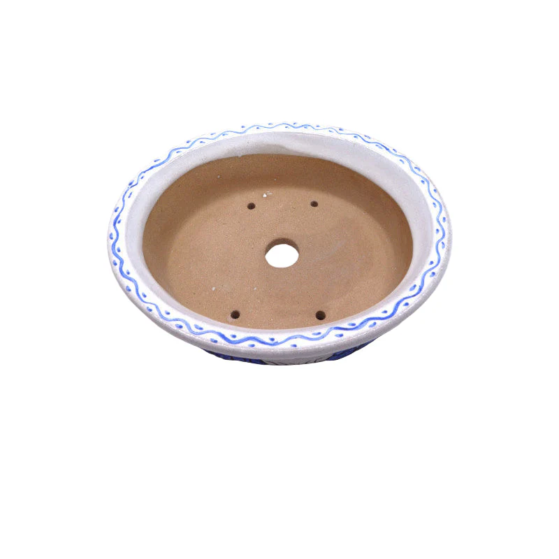 Bonsai pot handgeschilderde landschap blauw ovaal 16cm - Image 3