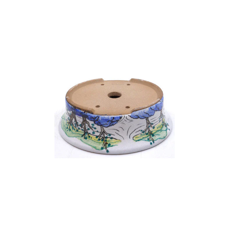 Bonsai pot handgeschilderde landschap blauw ovaal 16cm - Image 4