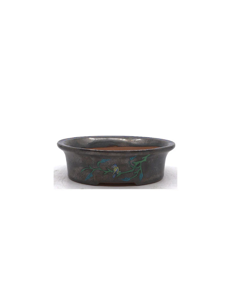 Bonsai pot handgeschilderde vogel ovaal 16cm - Image 2