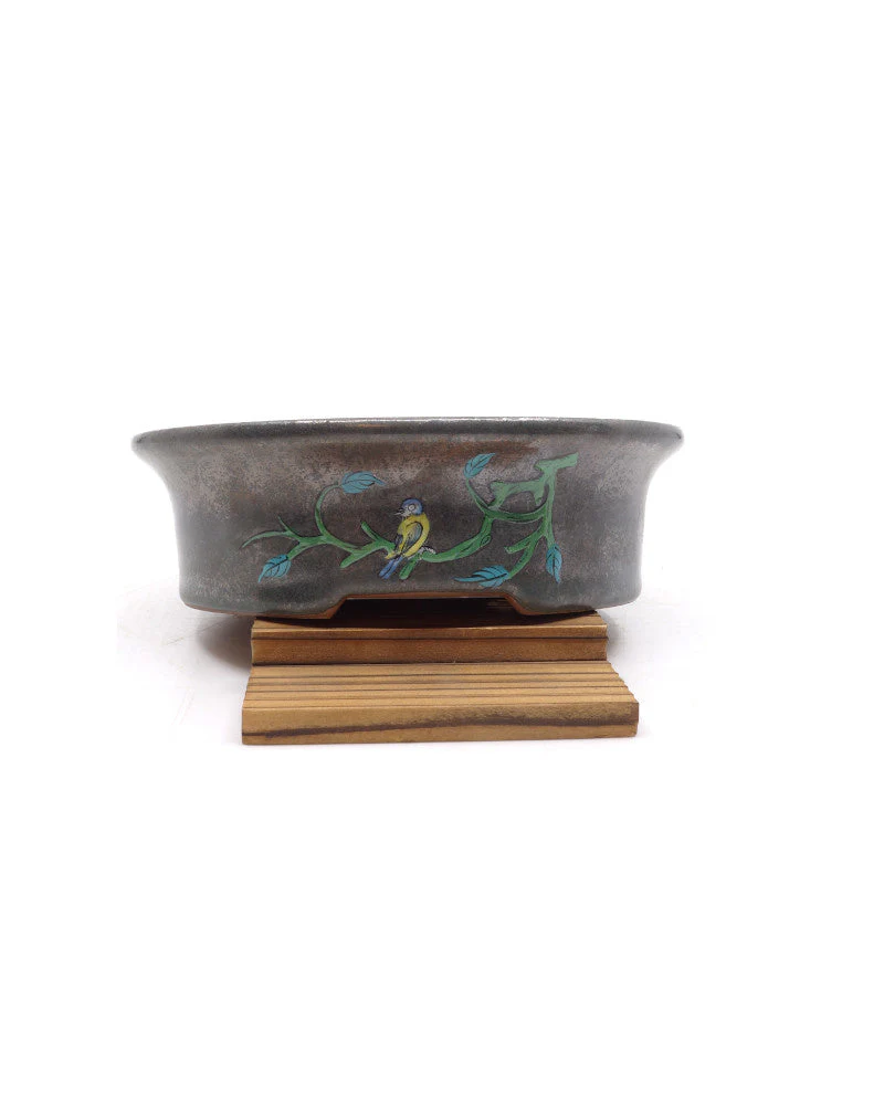 Bonsai pot handgeschilderde vogel ovaal 16cm - Image 4