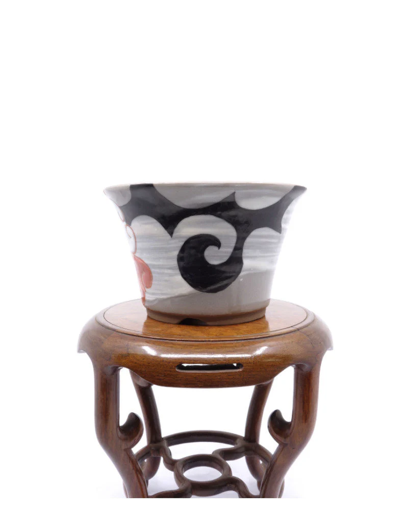 Bonsai pot Kutani yaki 'Hanakago' hand geschilderde multi-kleuren pot 12cm - Image 2
