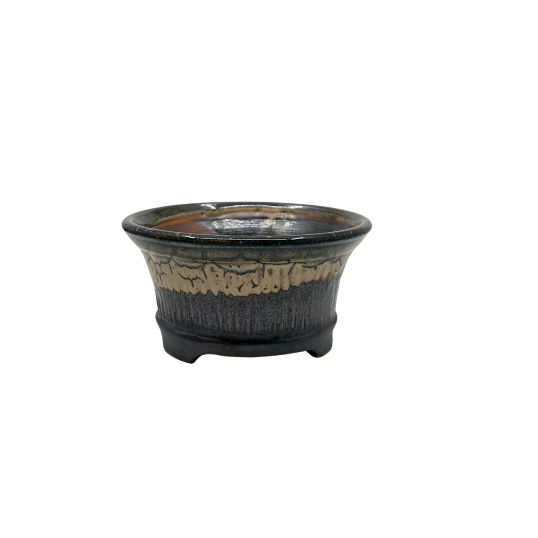 Bonsai pot charcoal met beige accenten René Lecocq 13cm