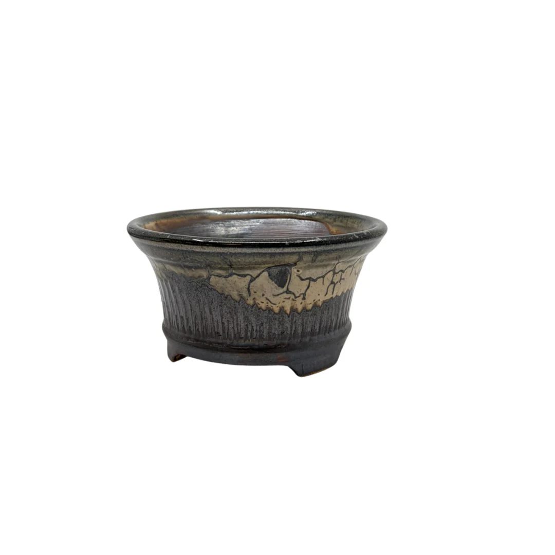 Bonsai pot charcoal met beige accenten René Lecocq 13cm - Image 2