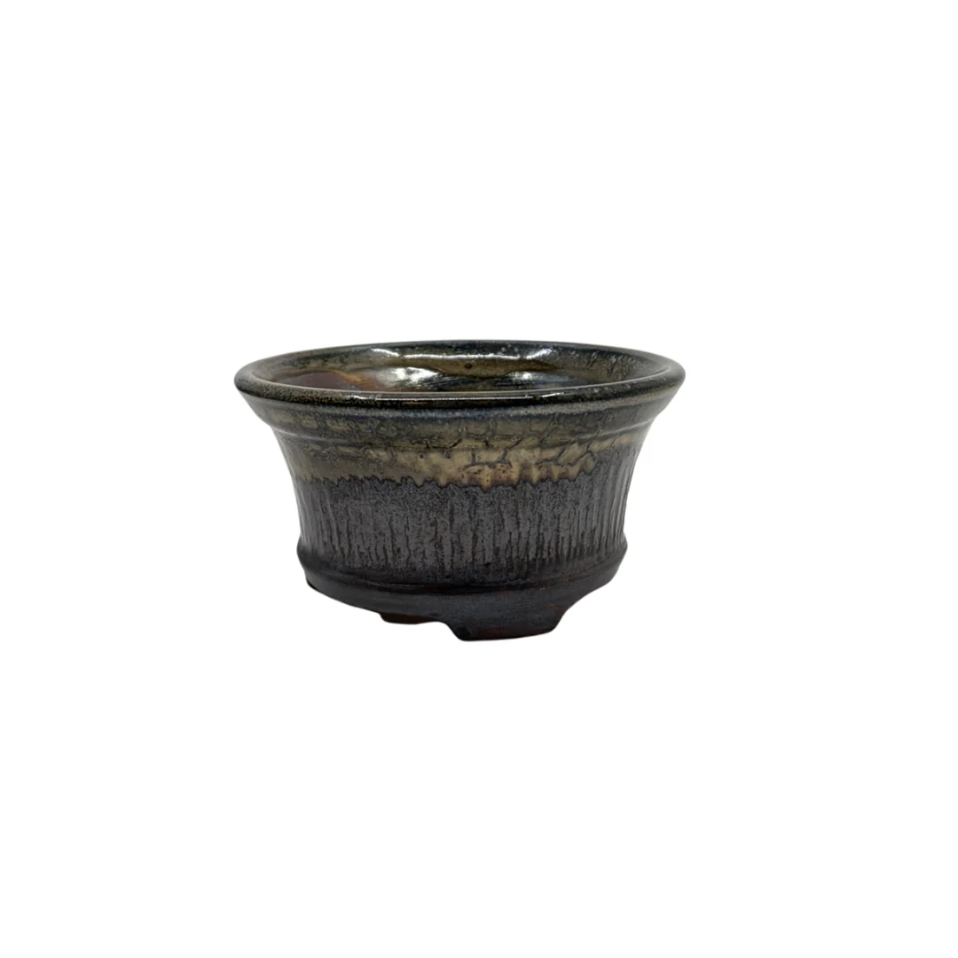 Bonsai pot charcoal met beige accenten René Lecocq 13cm - Image 3