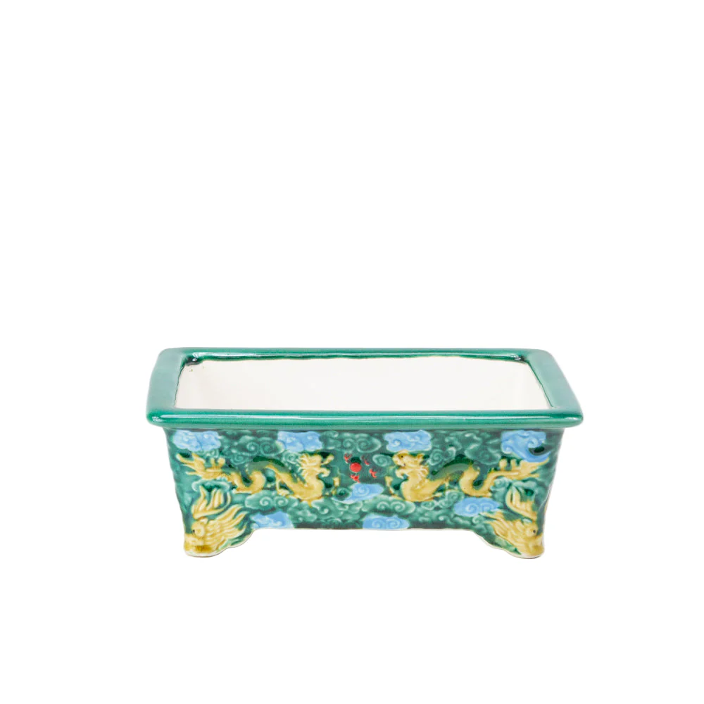 Bonsai Yixing pot groen draak rechthoek 26cm