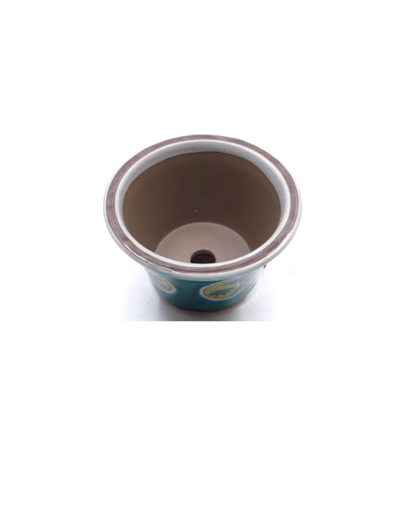 Bonsai pot Kutani yaki 'Matsutake Ume' hand geschilderde groene pot 12cm - Image 7