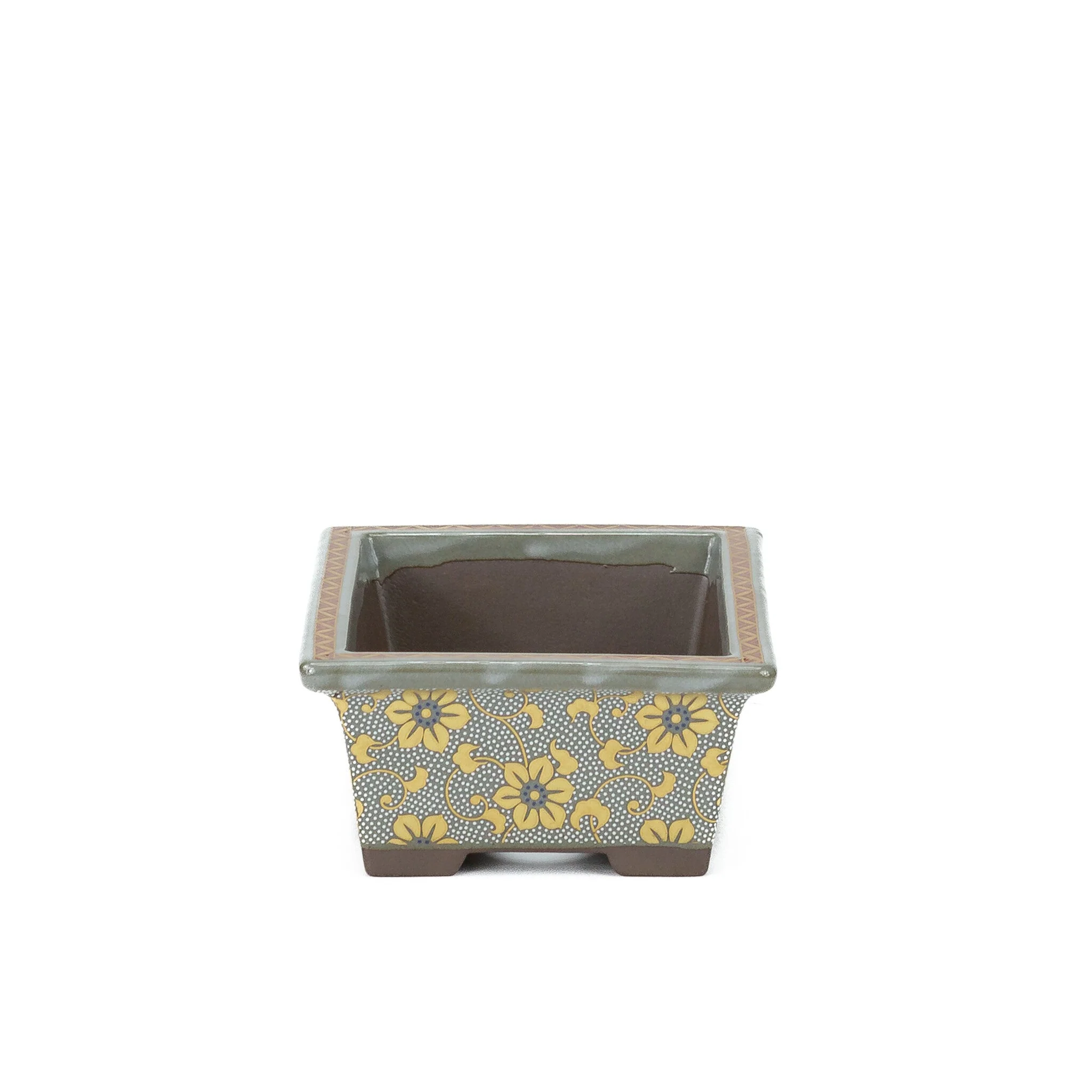 Bonsai pot Kutani yaki 'Shiro-tsubu tetsusen' rechthoekig goud 13cm - Image 2