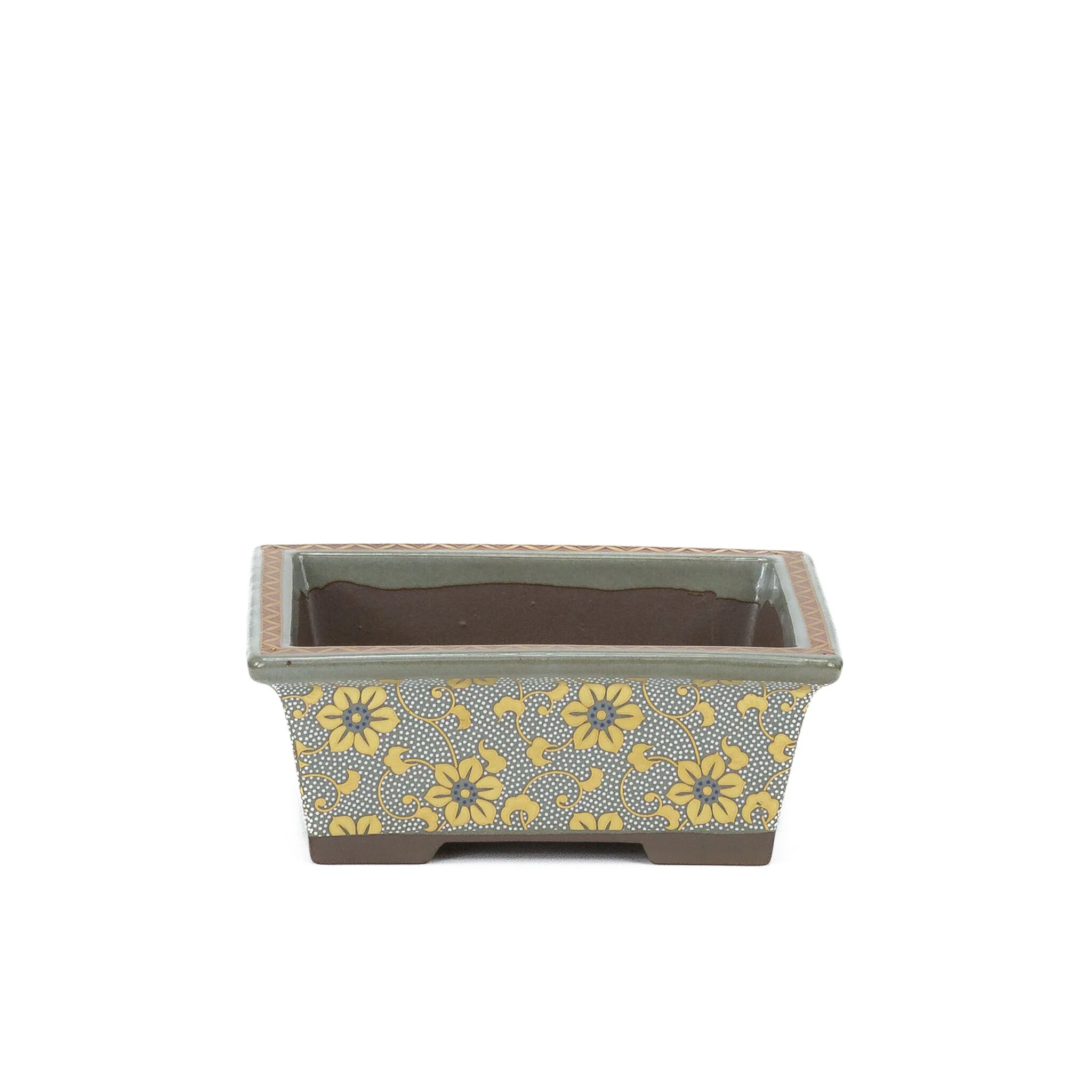 Bonsai pot Kutani yaki 'Shiro-tsubu tetsusen' rechthoekig goud 13cm - Image 3