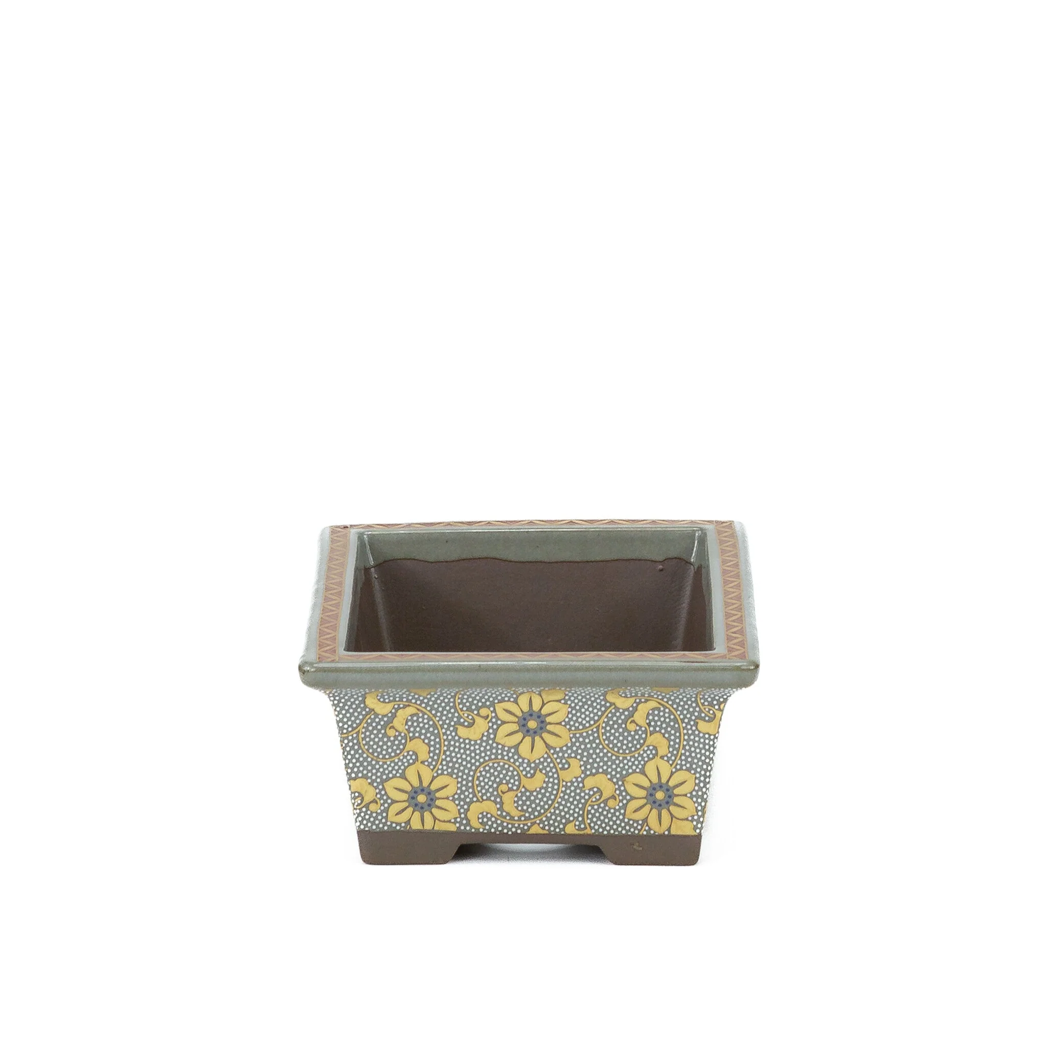Bonsai pot Kutani yaki 'Shiro-tsubu tetsusen' rechthoekig goud 13cm - Image 4