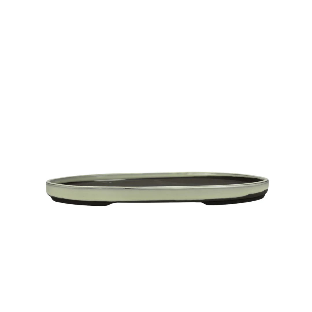 Bonsai pot - ovaal, geglazuurd, crème (28cm breed)