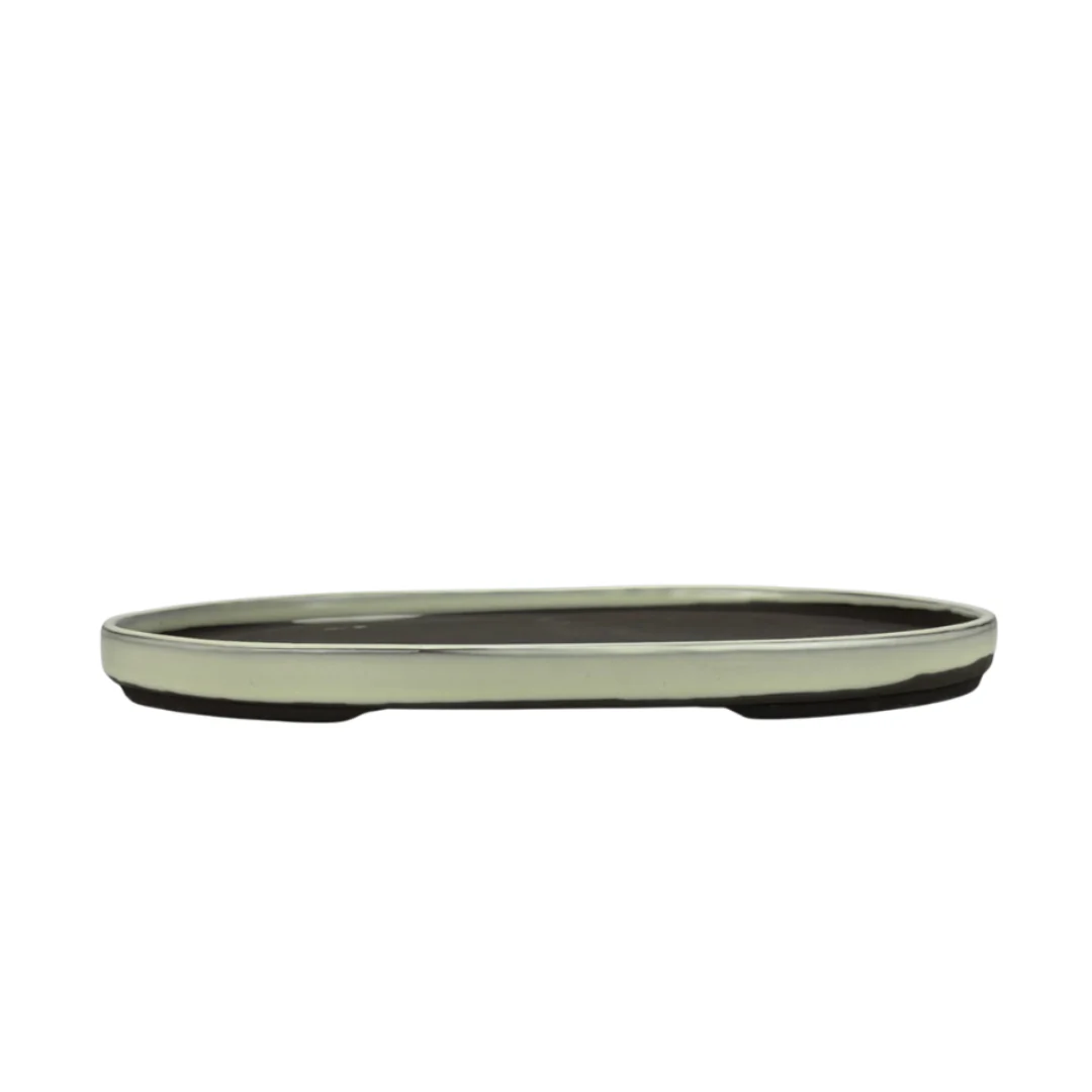Bonsai pot - ovaal, geglazuurd, crème (34cm breed)