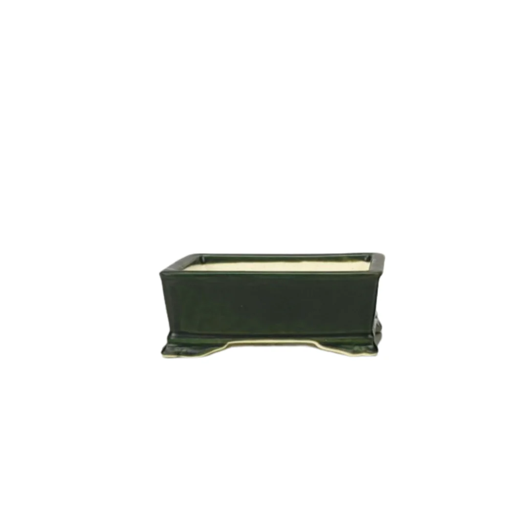 Bonsai pot - rechthoekig, geglazuurd, groen (10cm breed)
