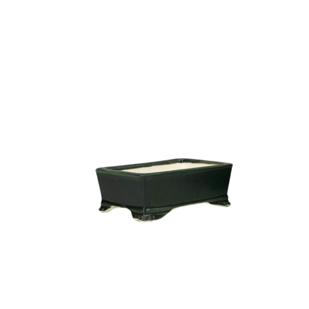 Bonsai pot - rechthoekig, geglazuurd, groen (10cm breed) - Image 2