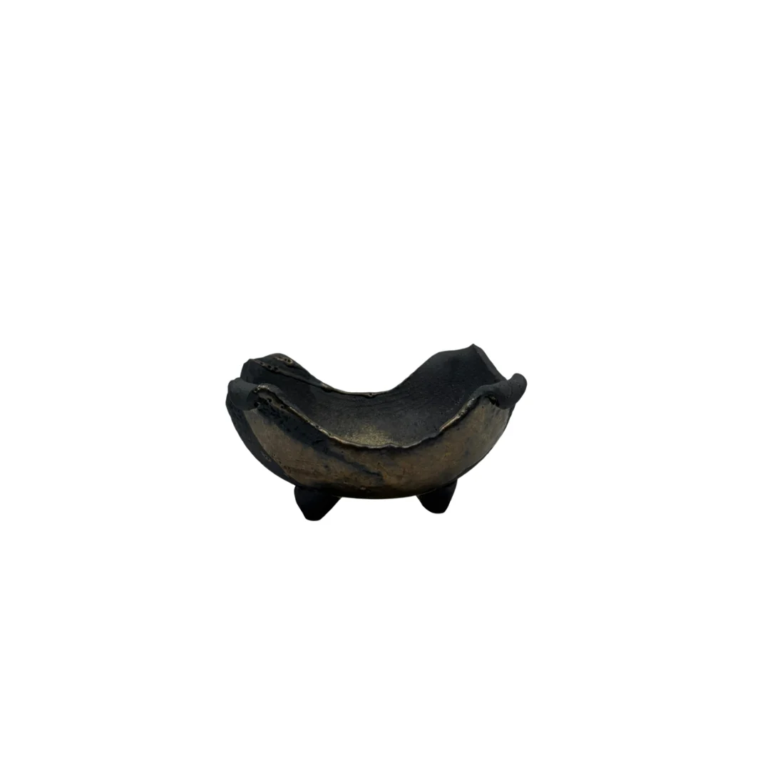 Bonsai pot - rechthoekig, geglazuurd, zwart met brons (12cm breed)