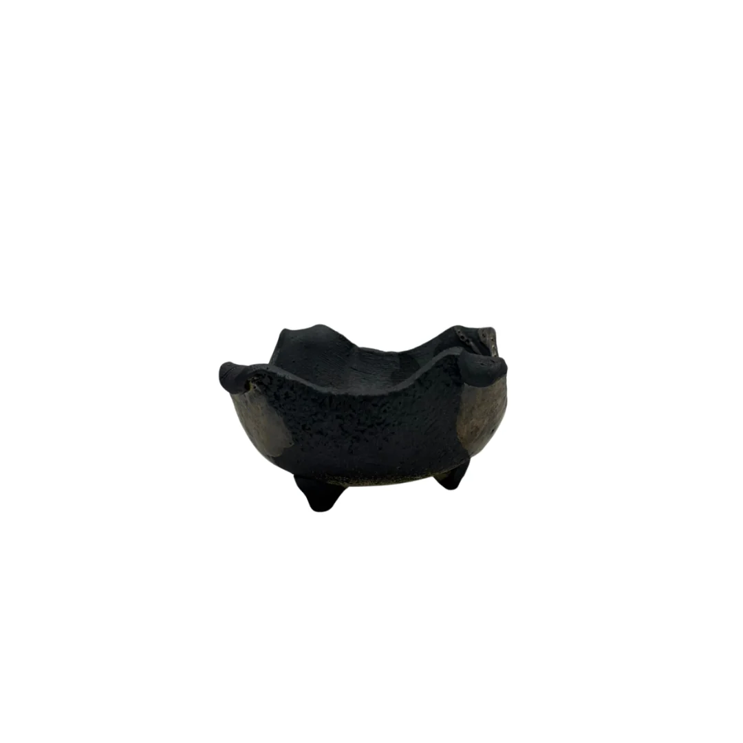 Bonsai pot - rechthoekig, geglazuurd, zwart met brons (12cm breed) - Image 3
