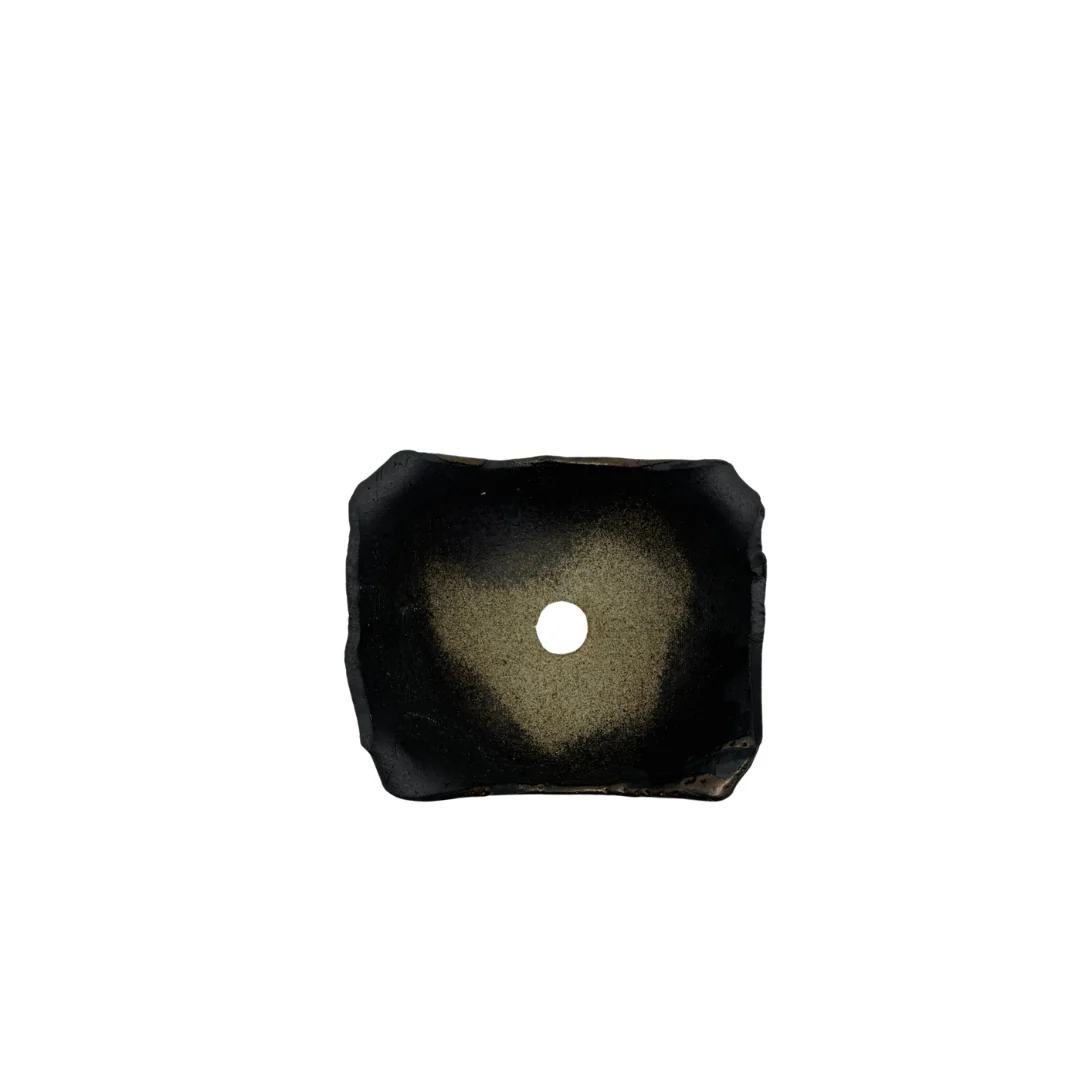 Bonsai pot - rechthoekig, geglazuurd, zwart met brons (12cm breed) - Image 4