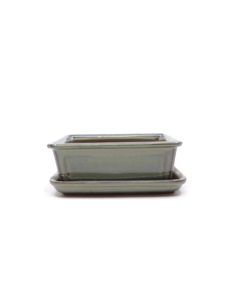 Bonsai pot groen beige rechthoekig 18cm - set