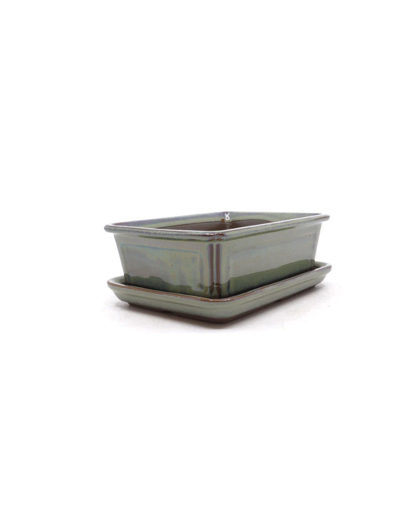 Bonsai pot groen beige rechthoekig 18cm - set - Image 2