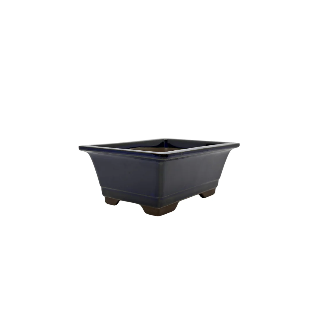 Bonsai pot set - rechthoekig, geglazuurd, blauw (14cm breed) - Image 3