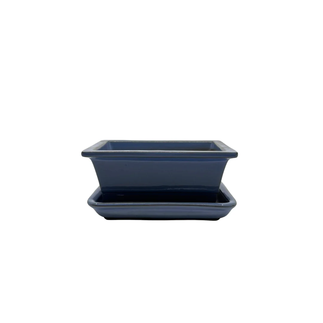Bonsai pot set - rechthoekig, geglazuurd, licht blauw (14cm breed)