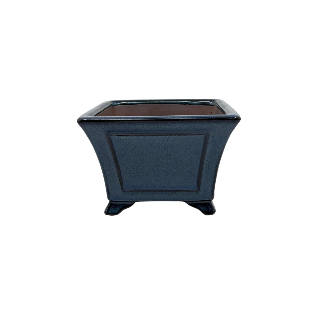 Bonsai pot - vierkant, geglazuurd, blauw (14cm breed)