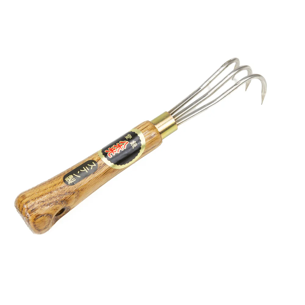 Bonsai Yagimitsu RVS drie-tandig wortelhaak met houten handvaat 208 mm