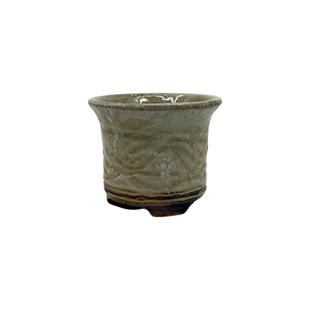 Shohin Bonsai pot crème met gekruiste lijnen René Lecocq 9cm - Image 2