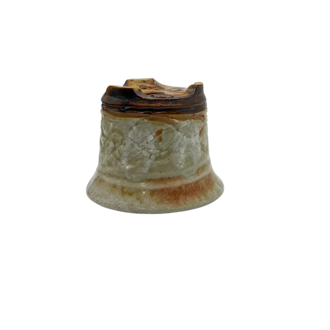 Shohin Bonsai pot crème met gekruiste lijnen René Lecocq 9cm - Image 3