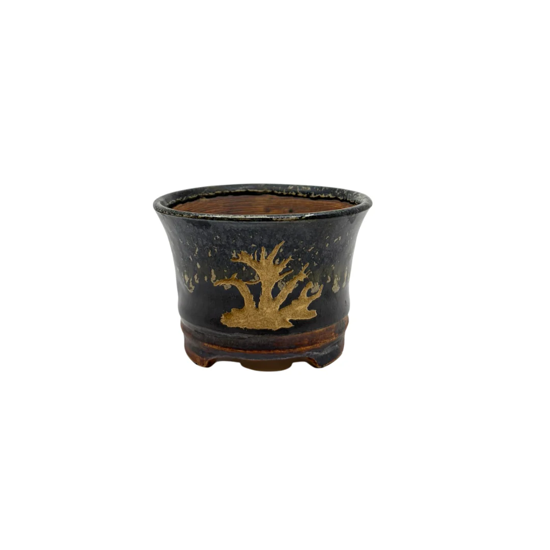 Shohin Bonsai pot zwart met goud René Lecocq 9cm