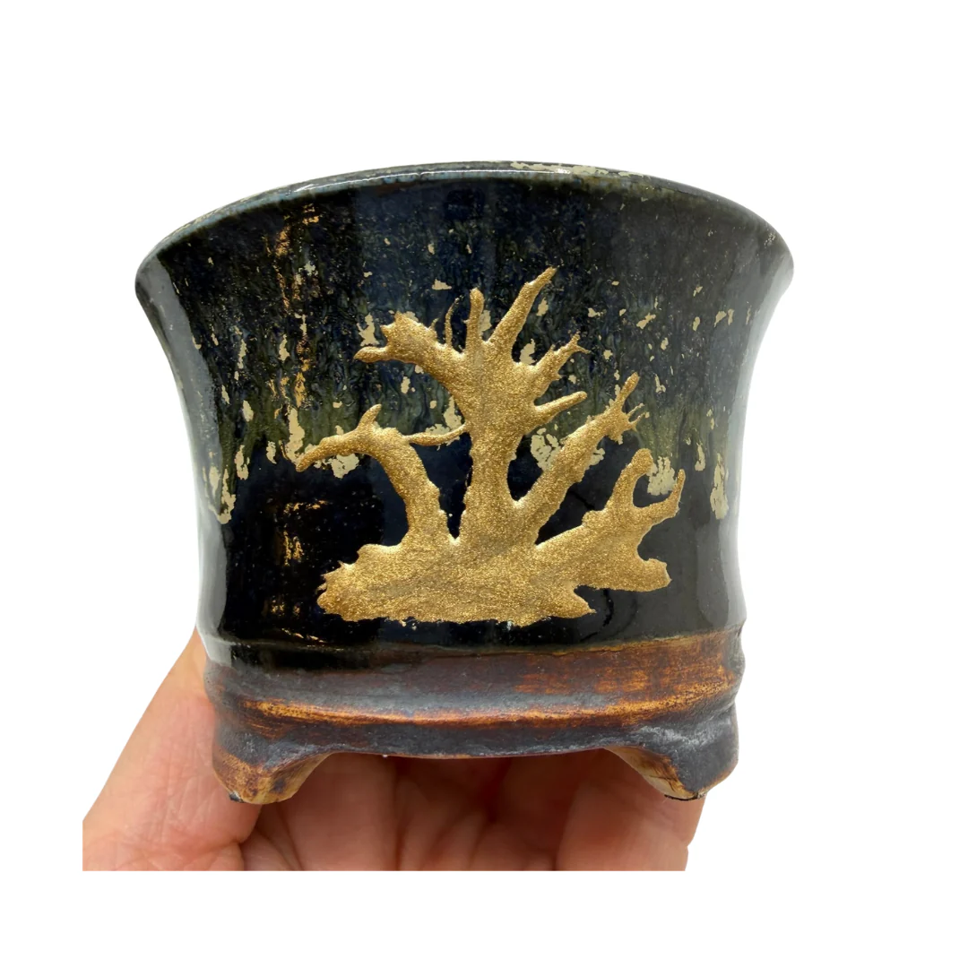 Shohin Bonsai pot zwart met goud René Lecocq 9cm - Image 6
